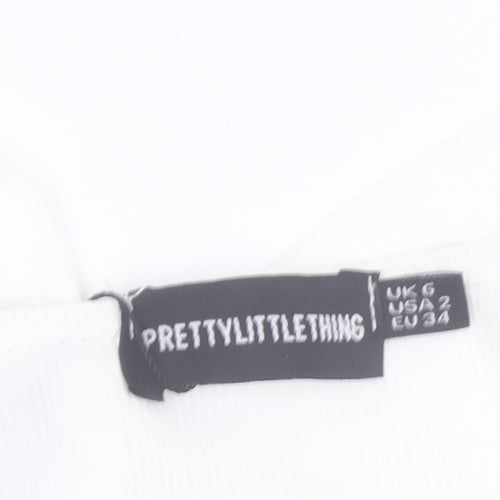 PrettyLittleThing Women’s White Cropped Tie Front Ruffle Strap Top Size 6