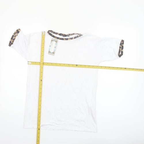 Boohoo Women White Leopard Trim Ringer T-Shirt Size 8