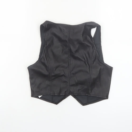 PrettyLittleThing Women's Black Faux Leather Cropped Vest Top UK 6