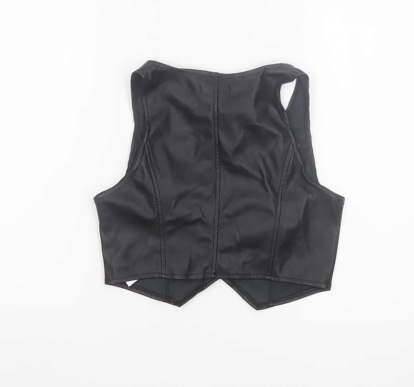 PrettyLittleThing Women's Black Faux Leather Cropped Vest Top UK 6