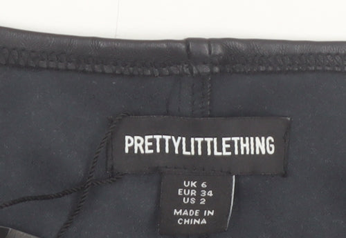 PrettyLittleThing Women's Black Faux Leather Cropped Vest Top UK 6