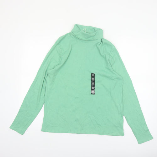 Marks and Spencer Womens Green Roll Neck Long Sleeve Cotton Top Size 20
