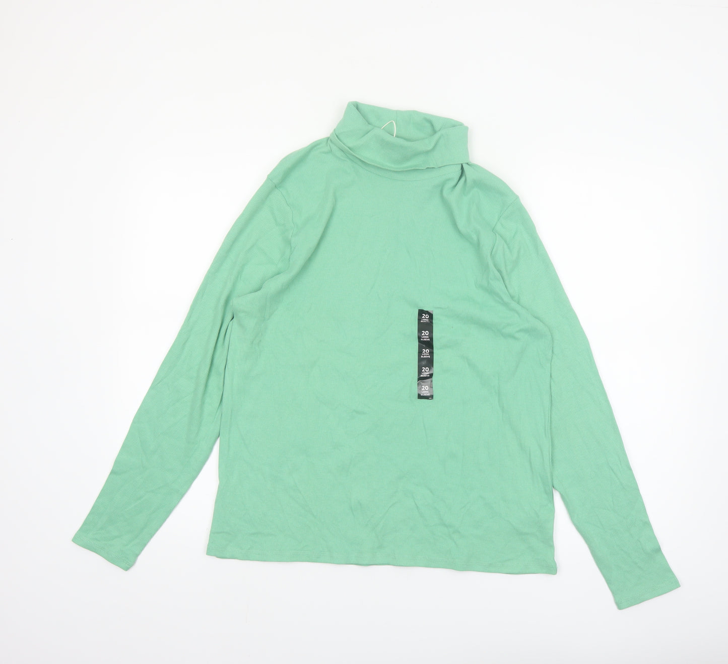 Marks and Spencer Womens Green Roll Neck Long Sleeve Cotton Top Size 20