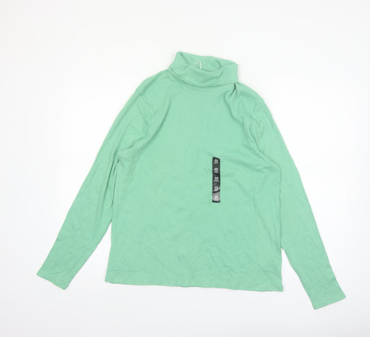 Marks and Spencer Womens Green Roll Neck Long Sleeve Cotton Top Size 20