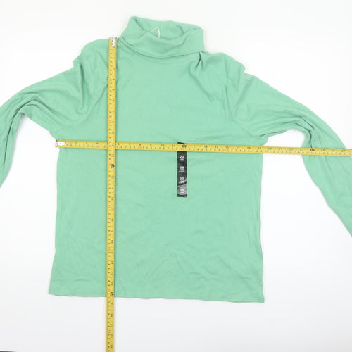 Marks and Spencer Womens Green Roll Neck Long Sleeve Cotton Top Size 20