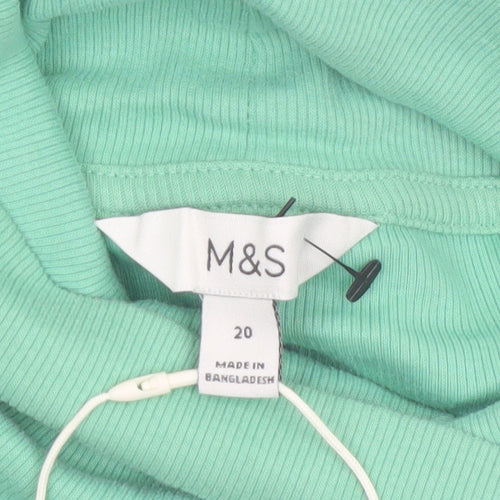 Marks and Spencer Womens Green Roll Neck Long Sleeve Cotton Top Size 20