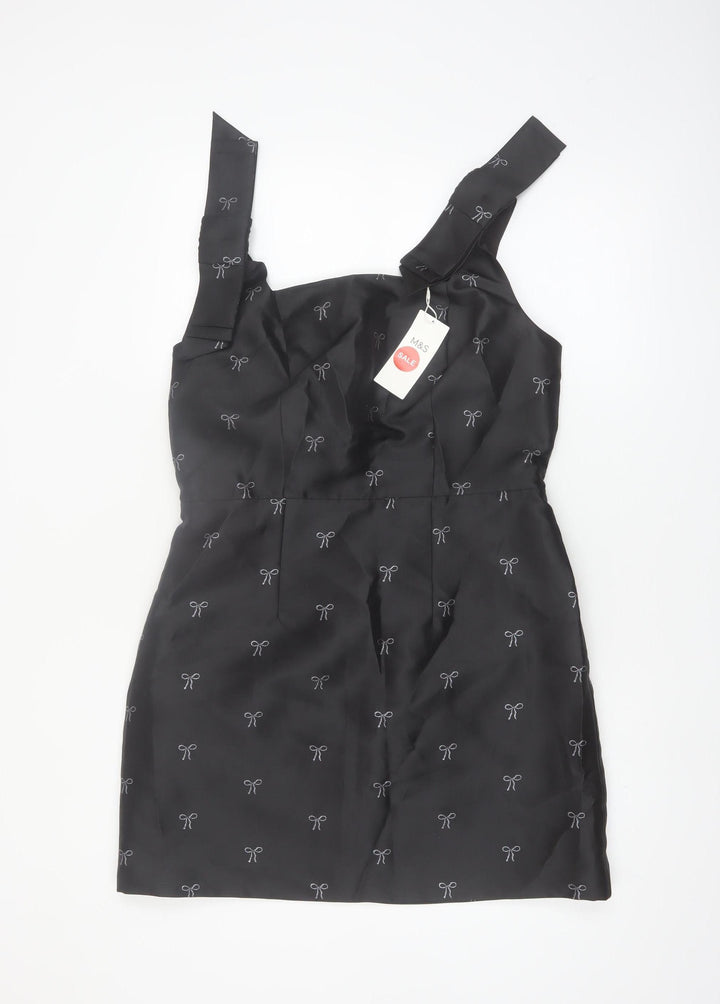 Marks and Spencer Women's Black Size 14 Shift Dress with Bow Accent