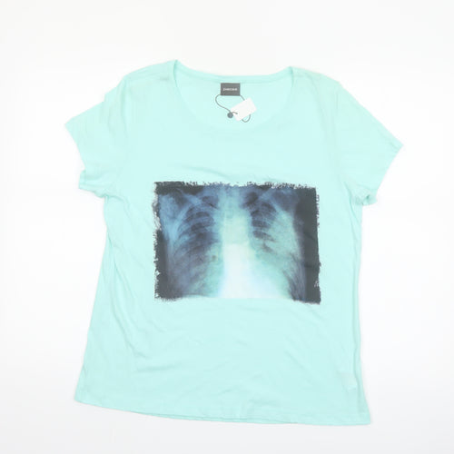 Pieces Womens Blue Graphic Print Short Sleeve Cotton T-Shirt UK 10