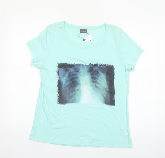 Pieces Womens Blue Graphic Print Short Sleeve Cotton T-Shirt UK 10