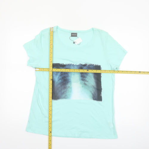 Pieces Womens Blue Graphic Print Short Sleeve Cotton T-Shirt UK 10