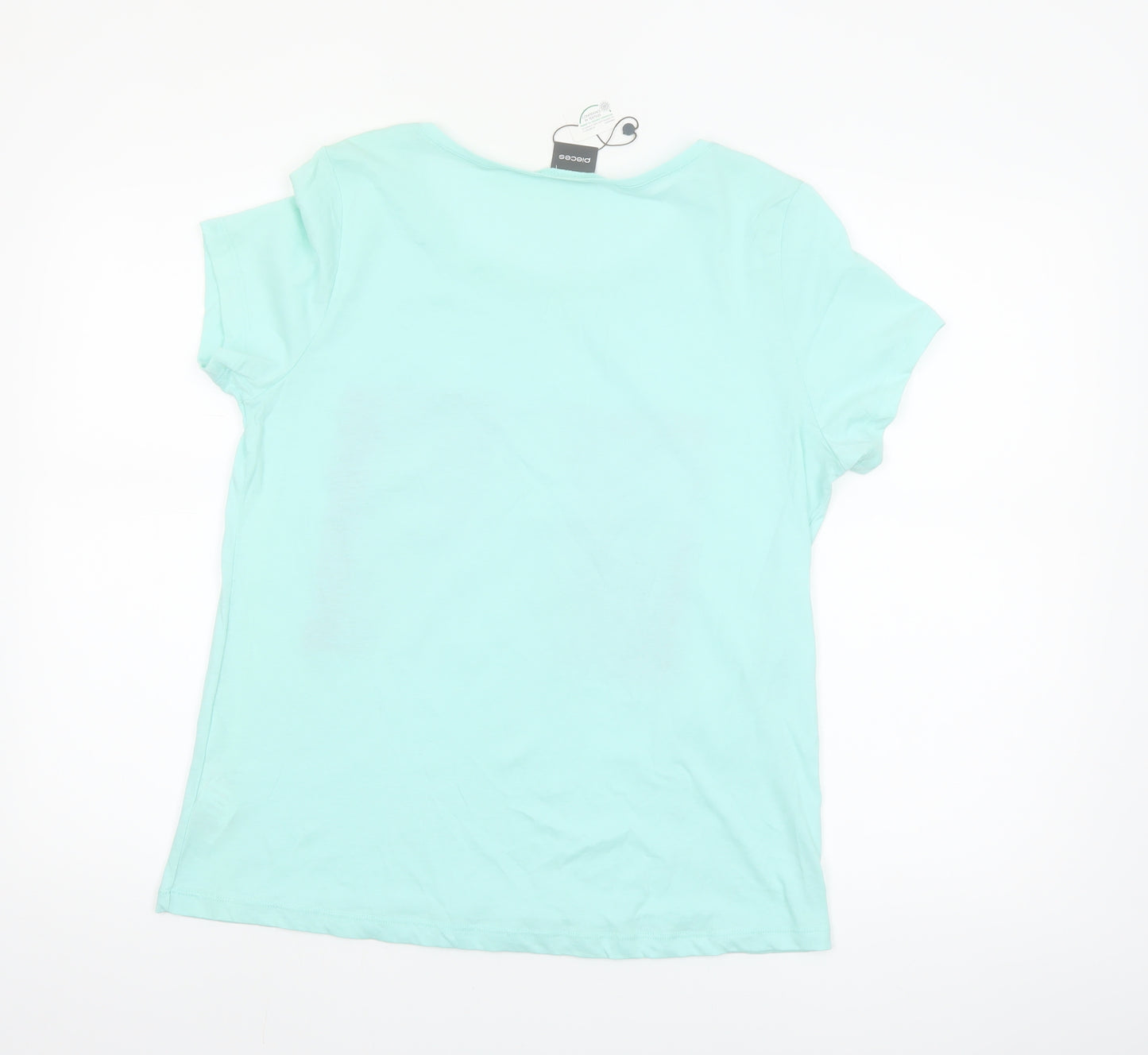 Pieces Womens Blue Graphic Print Short Sleeve Cotton T-Shirt UK 10