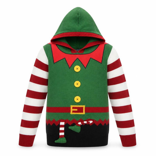 Next Boys Green Elf Hooded Christmas Jumper 10 Years Acrylic Knit