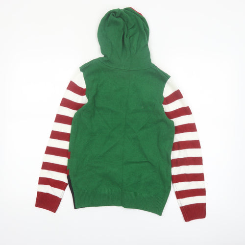 Next Boys Green Elf Hooded Christmas Jumper 10 Years Acrylic Knit
