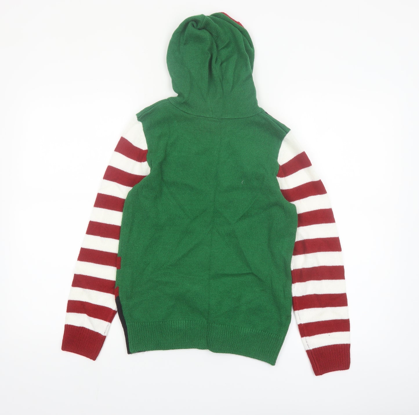 Next Boys Green Elf Hooded Christmas Jumper 10 Years Acrylic Knit