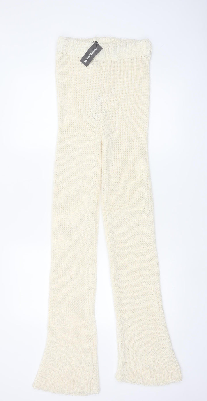 PrettyLittleThing Women's Ivory Knitted Flared Trousers Size S