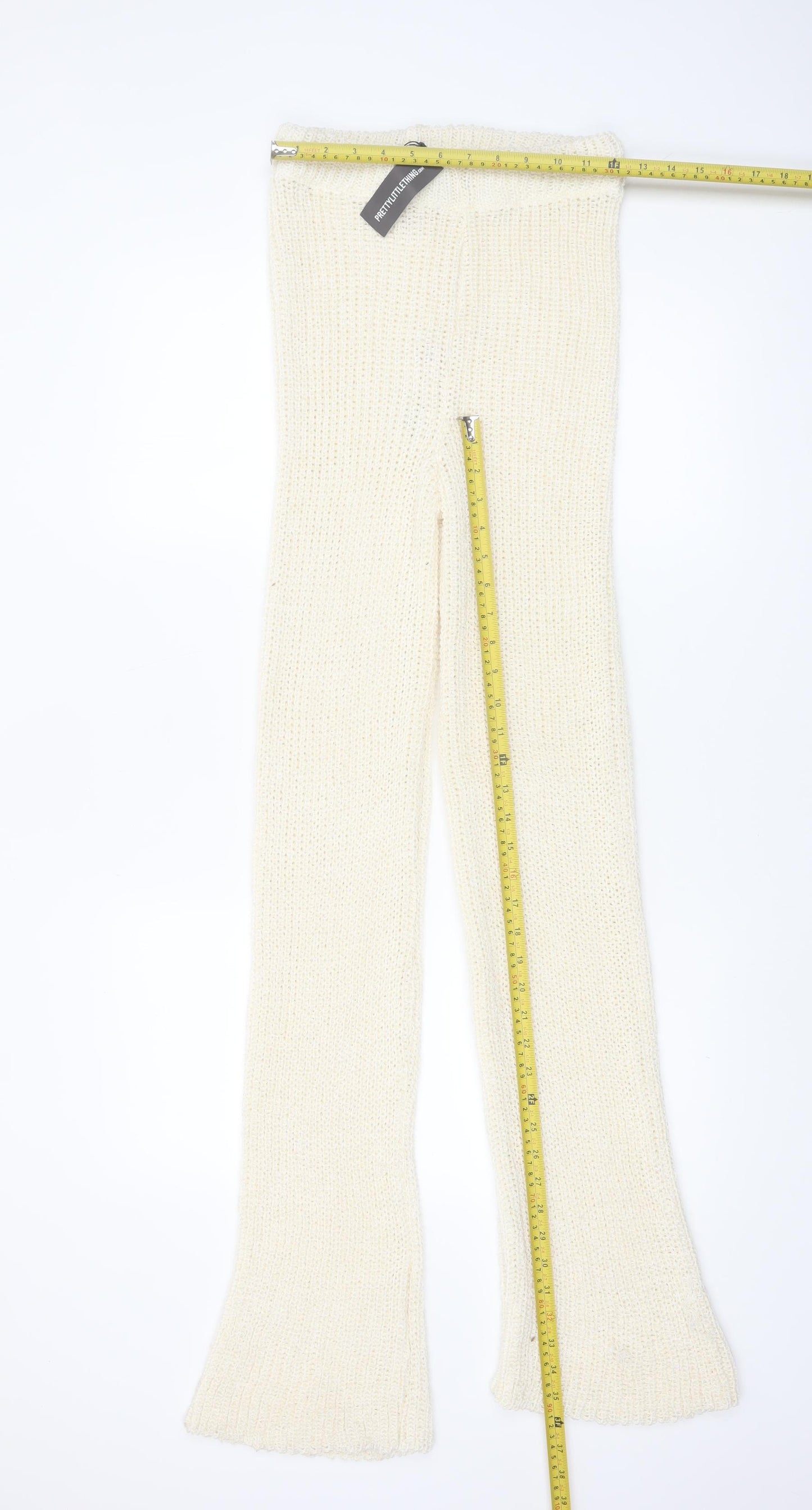 PrettyLittleThing Women's Ivory Knitted Flared Trousers Size S