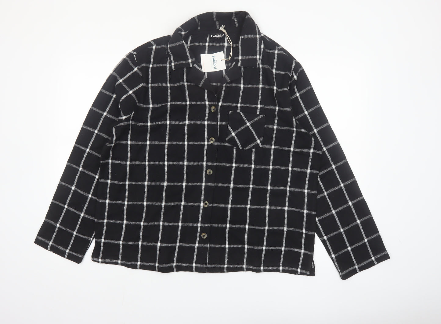 This is Unfolded Women's Black Check Flannel Pyjama Top UK 16