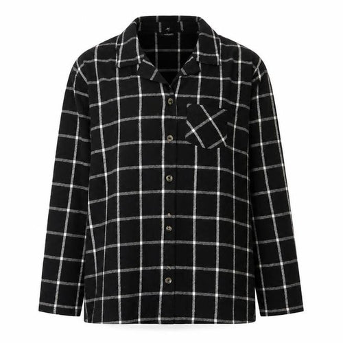 This is Unfolded Women's Black Check Flannel Pyjama Top UK 16