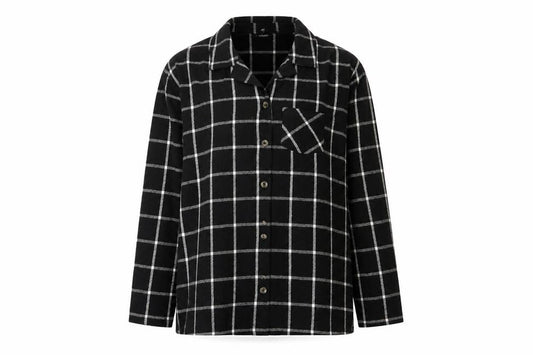 This is Unfolded Women's Black Check Flannel Pyjama Top UK 16