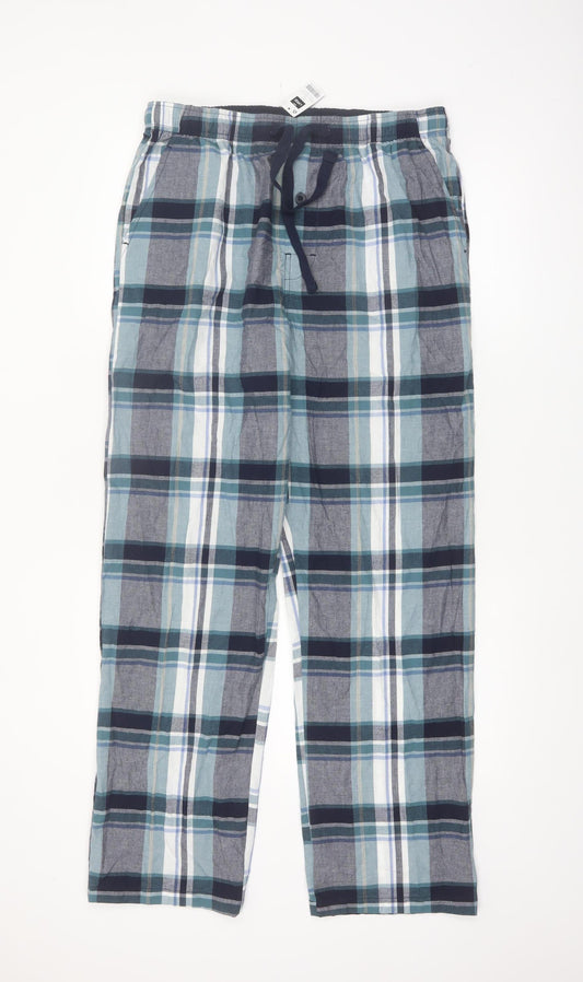 Dunnes Men's Blue Check Cotton Pyjama Pants Size L