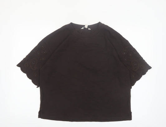 Marks and Spencer Women’s Black Embroidered Cotton T-Shirt Size 12