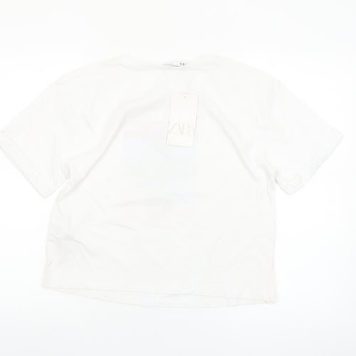 ZARA Women’s White Cotton Cropped Graphic T-Shirt Size 12