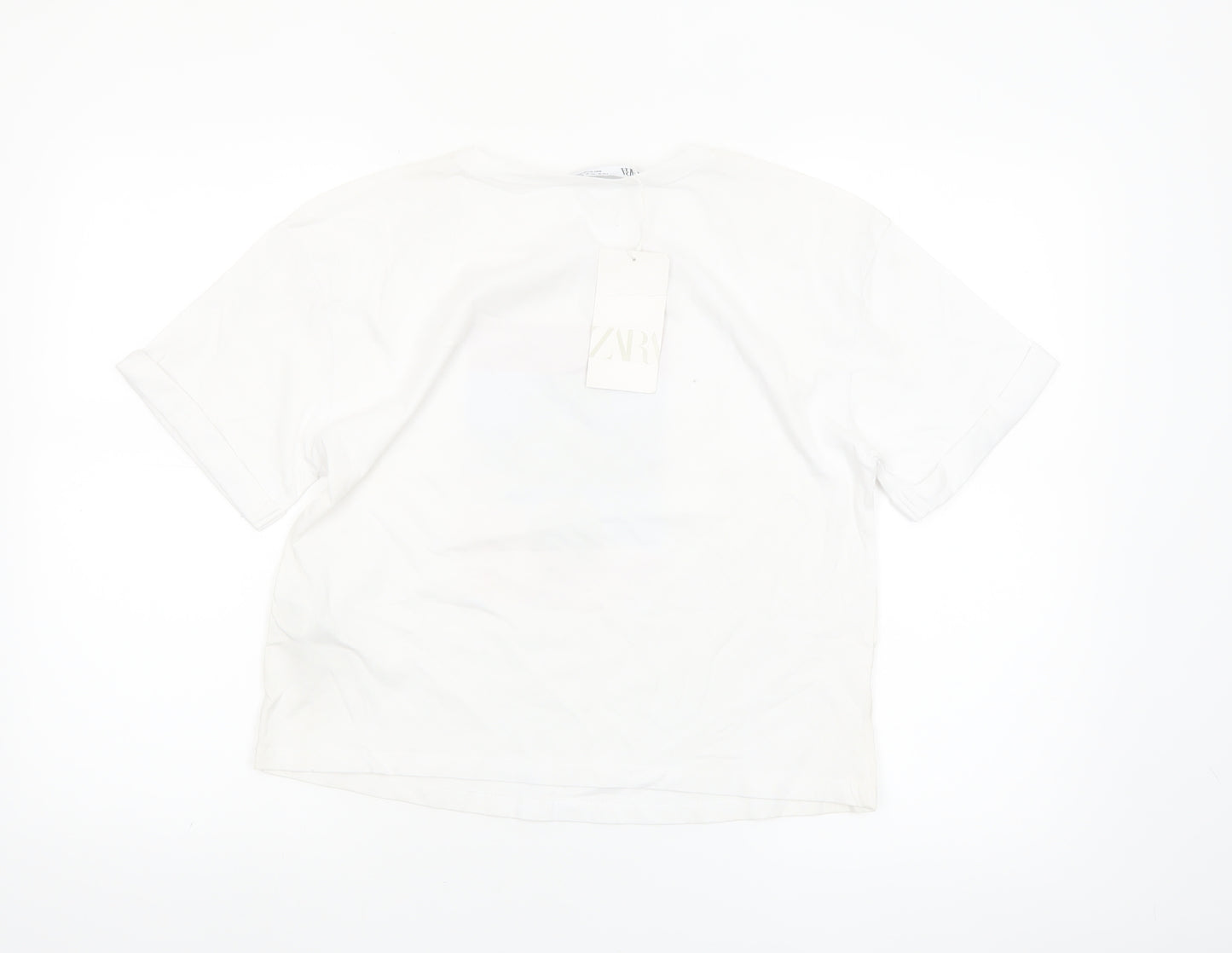ZARA Women’s White Cotton Cropped Graphic T-Shirt Size 12