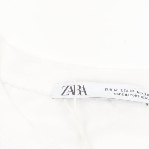 ZARA Women’s White Cotton Cropped Graphic T-Shirt Size 12