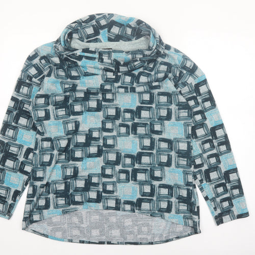 TIGI Women’s Blue Geometric Cowl Neck Long Sleeve Top Size 14