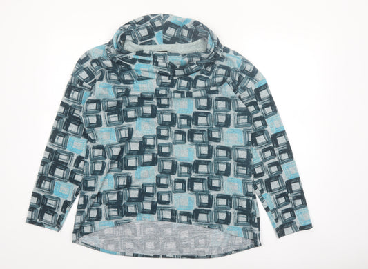 TIGI Women’s Blue Geometric Cowl Neck Long Sleeve Top Size 14