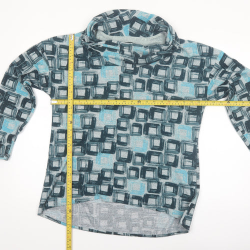 TIGI Women’s Blue Geometric Cowl Neck Long Sleeve Top Size 14