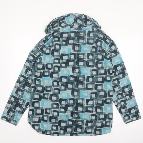 TIGI Women’s Blue Geometric Cowl Neck Long Sleeve Top Size 14