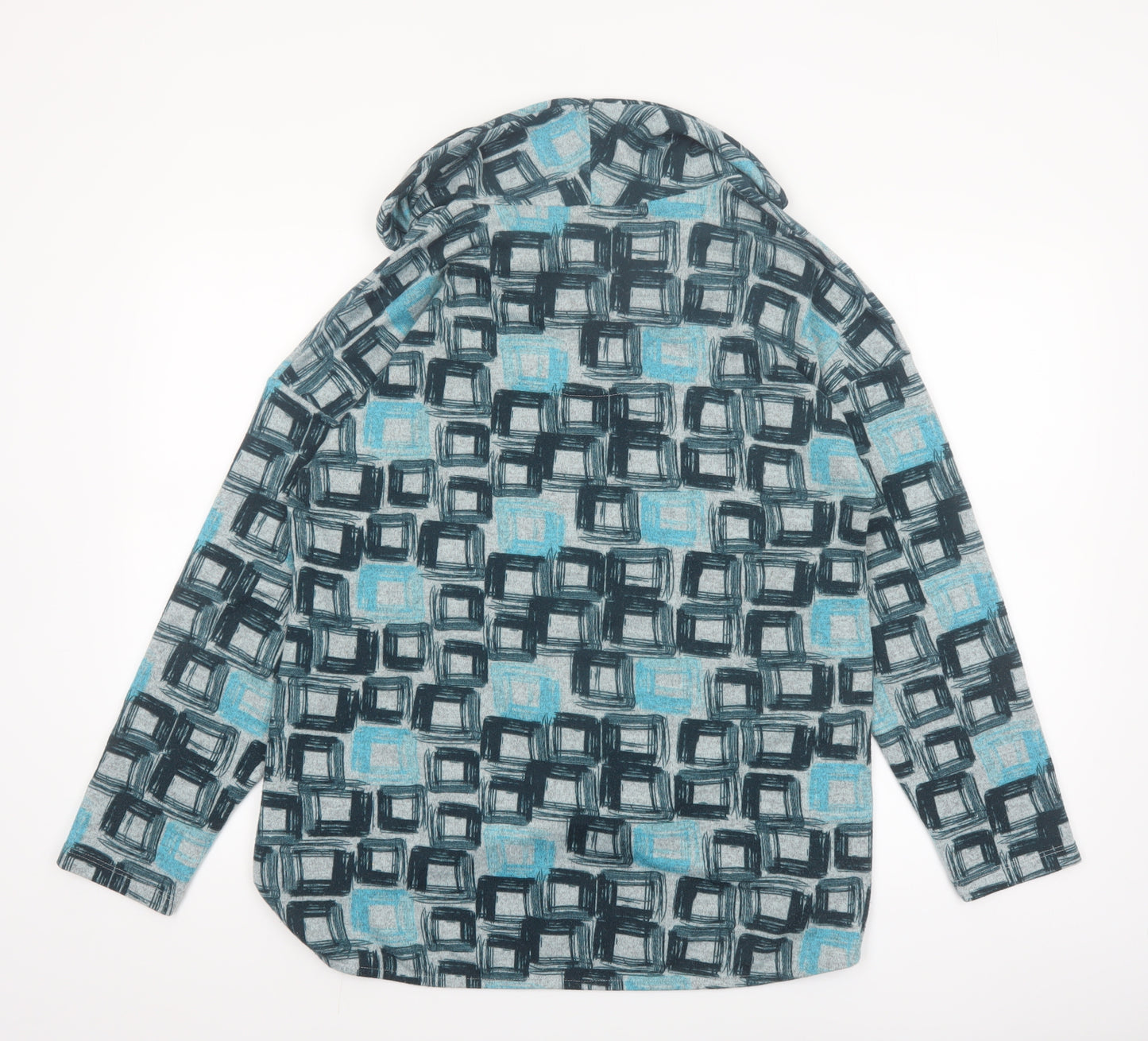 TIGI Women’s Blue Geometric Cowl Neck Long Sleeve Top Size 14