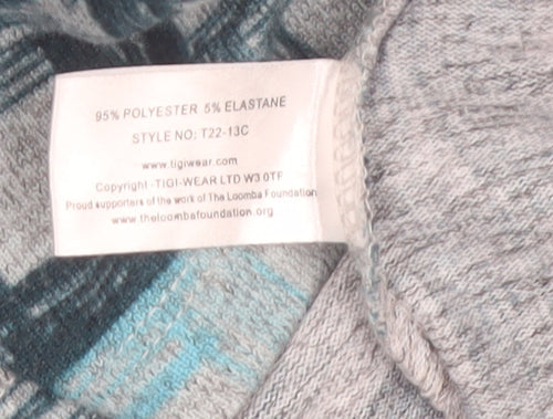 TIGI Women’s Blue Geometric Cowl Neck Long Sleeve Top Size 14