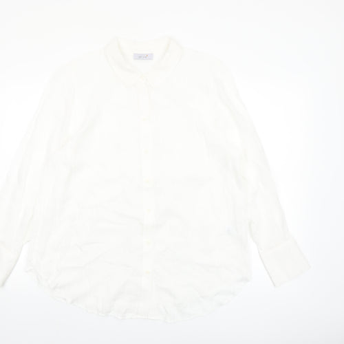 Marks and Spencer Women White Button-Up Shirt UK 16 Classic Long Sleeve