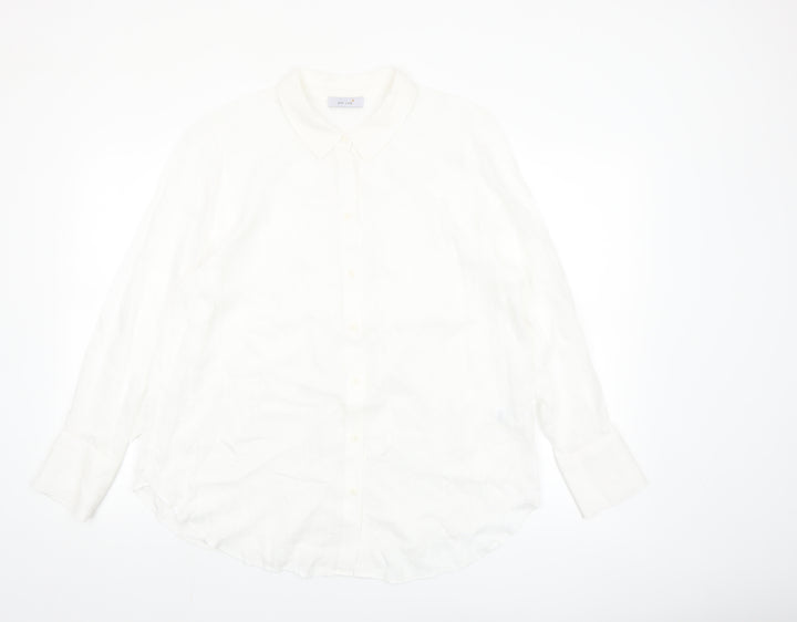 Marks and Spencer Women White Button-Up Shirt UK 16 Classic Long Sleeve