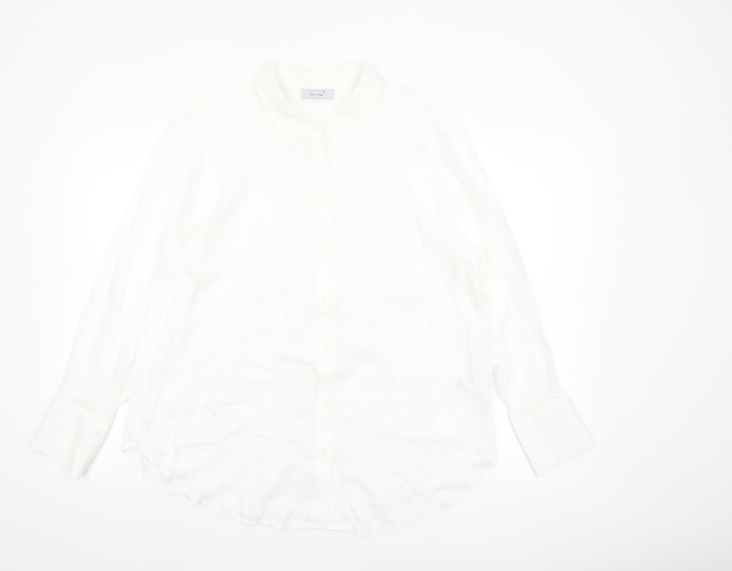 Marks and Spencer Women White Button-Up Shirt UK 16 Classic Long Sleeve