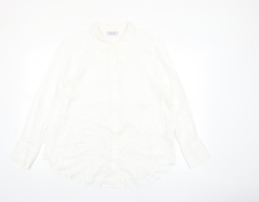Marks and Spencer Women White Button-Up Shirt UK 16 Classic Long Sleeve