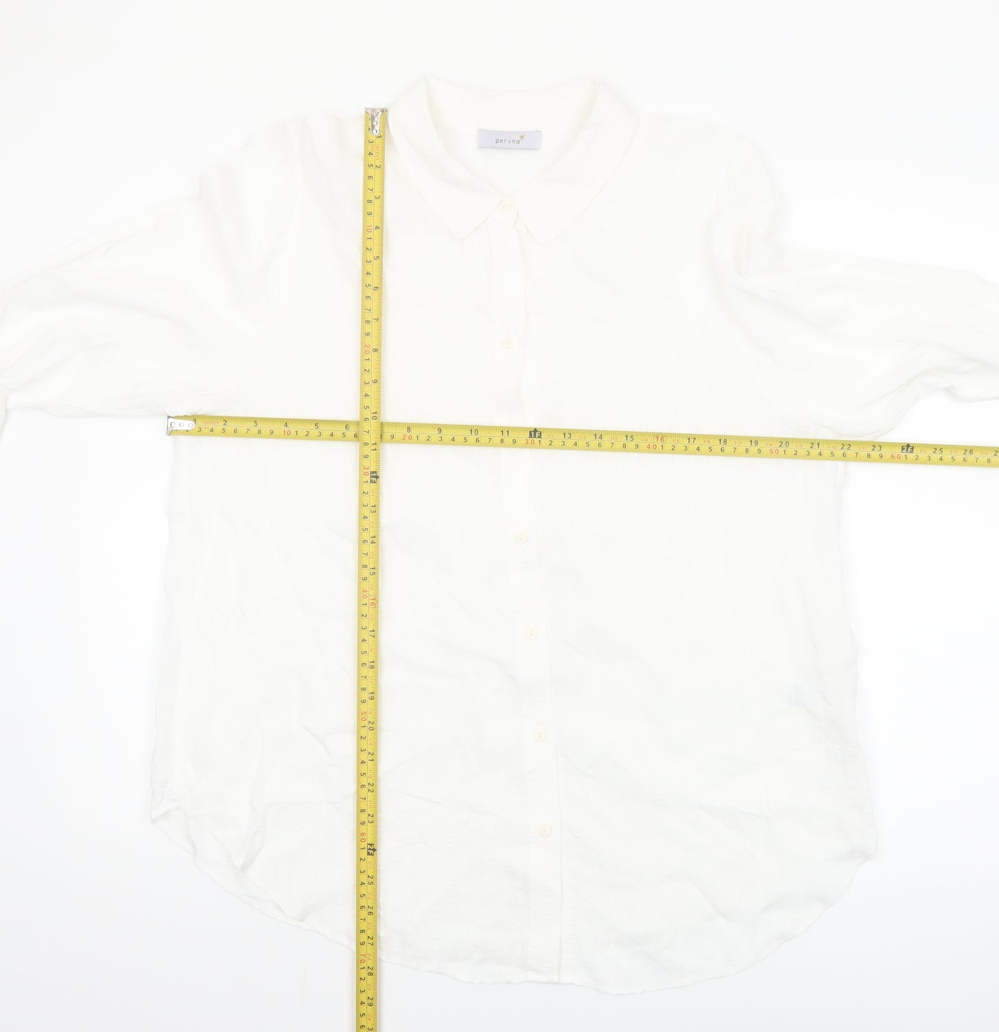 Marks and Spencer Women White Button-Up Shirt UK 16 Classic Long Sleeve