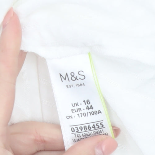 Marks and Spencer Women White Button-Up Shirt UK 16 Classic Long Sleeve