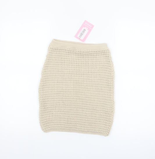 MissyEmpire Women Beige Knit Short Pencil Skirt Size S
