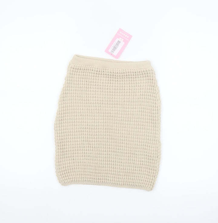 MissyEmpire Women Beige Knit Short Pencil Skirt Size S