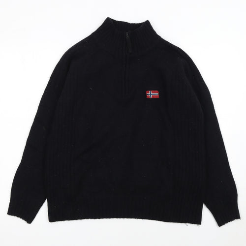 Napapijri Men's Black Wool 1/2 Zip High Neck Jumper M