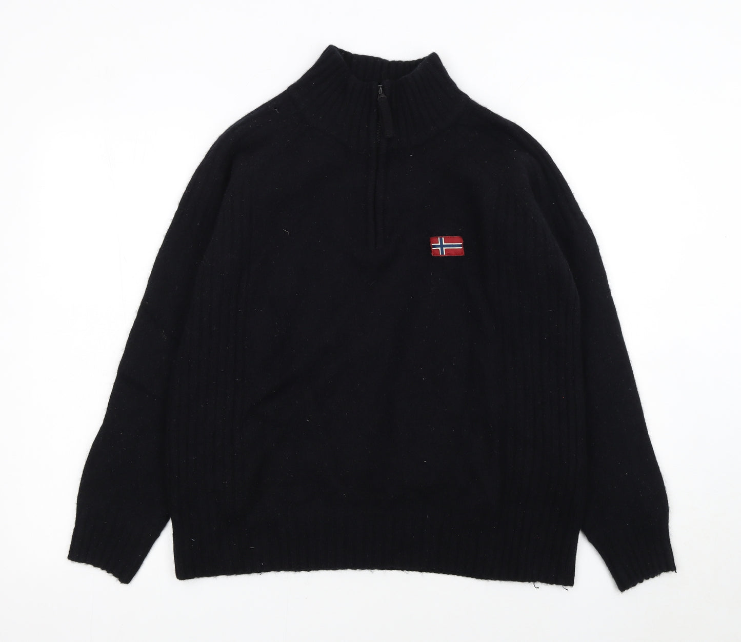 Napapijri Men's Black Wool 1/2 Zip High Neck Jumper M