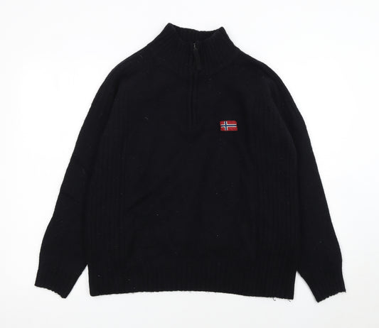Napapijri Men's Black Wool 1/2 Zip High Neck Jumper M