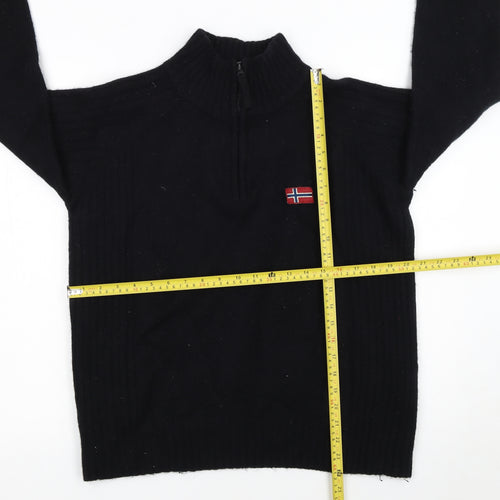 Napapijri Men's Black Wool 1/2 Zip High Neck Jumper M