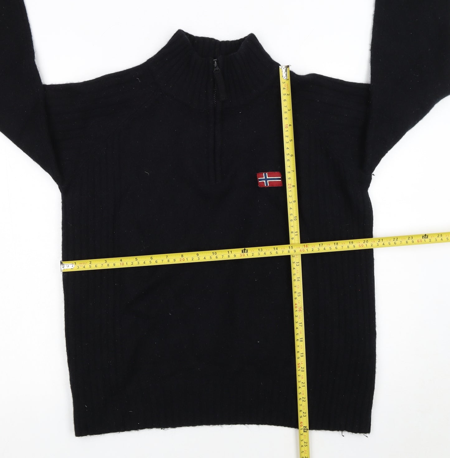 Napapijri Men's Black Wool 1/2 Zip High Neck Jumper M