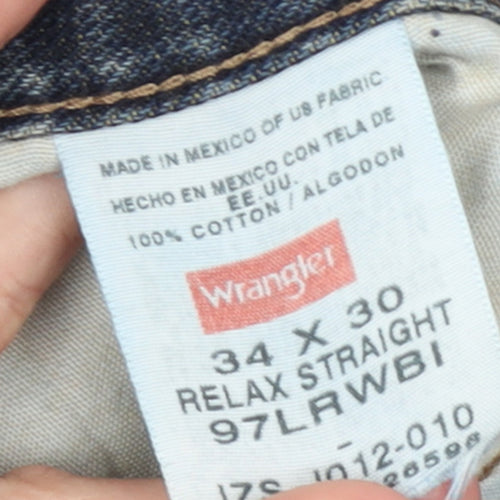 Wrangler Men's Blue Relaxed Straight Denim Jeans 34x30