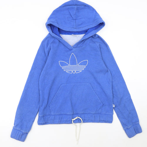 Adidas Women's Blue Pullover Hoodie Size 10 Drawstring Logo