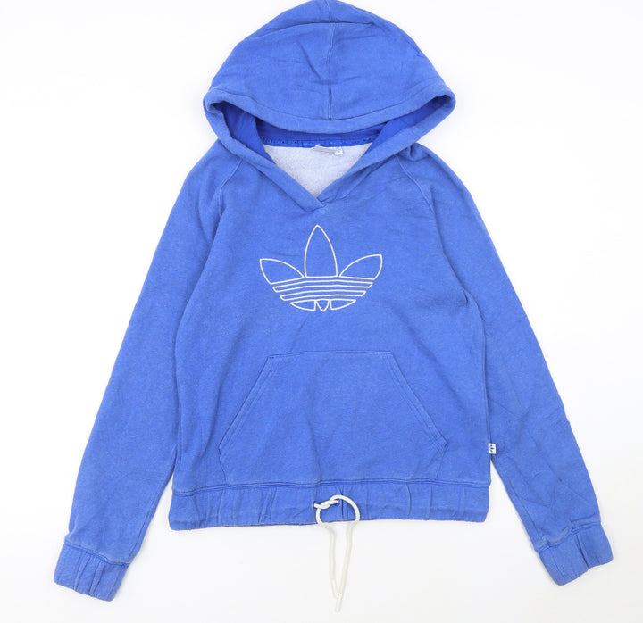 Adidas Women's Blue Pullover Hoodie Size 10 Drawstring Logo